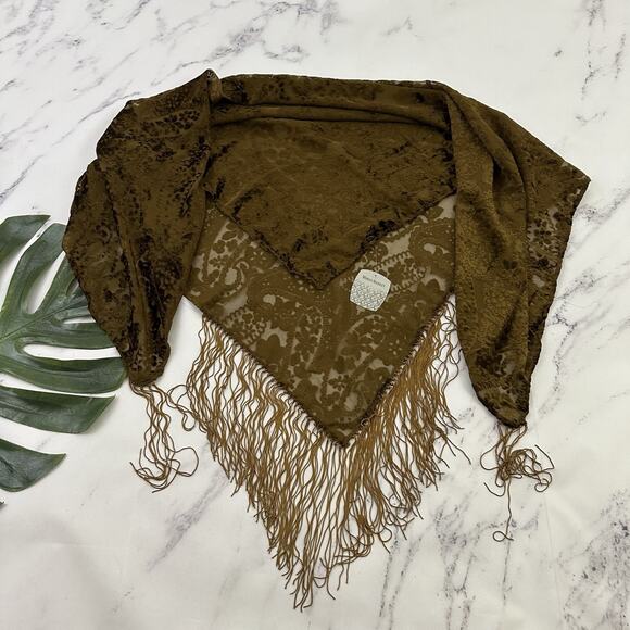 Cost Plus World Market Accessories - World Market Fringe Trim Scarf Wrap New Bronze Brown Burnout Paisley Floral Boho